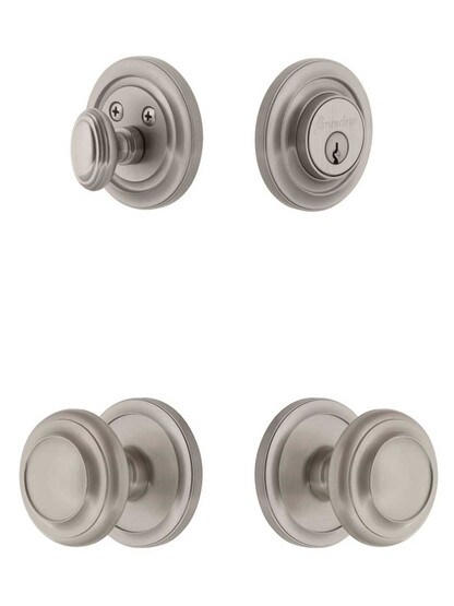 Grandeur Circulaire Entry Door Set, Keyed Alike with Circulaire Knobs in Satin Nickel.